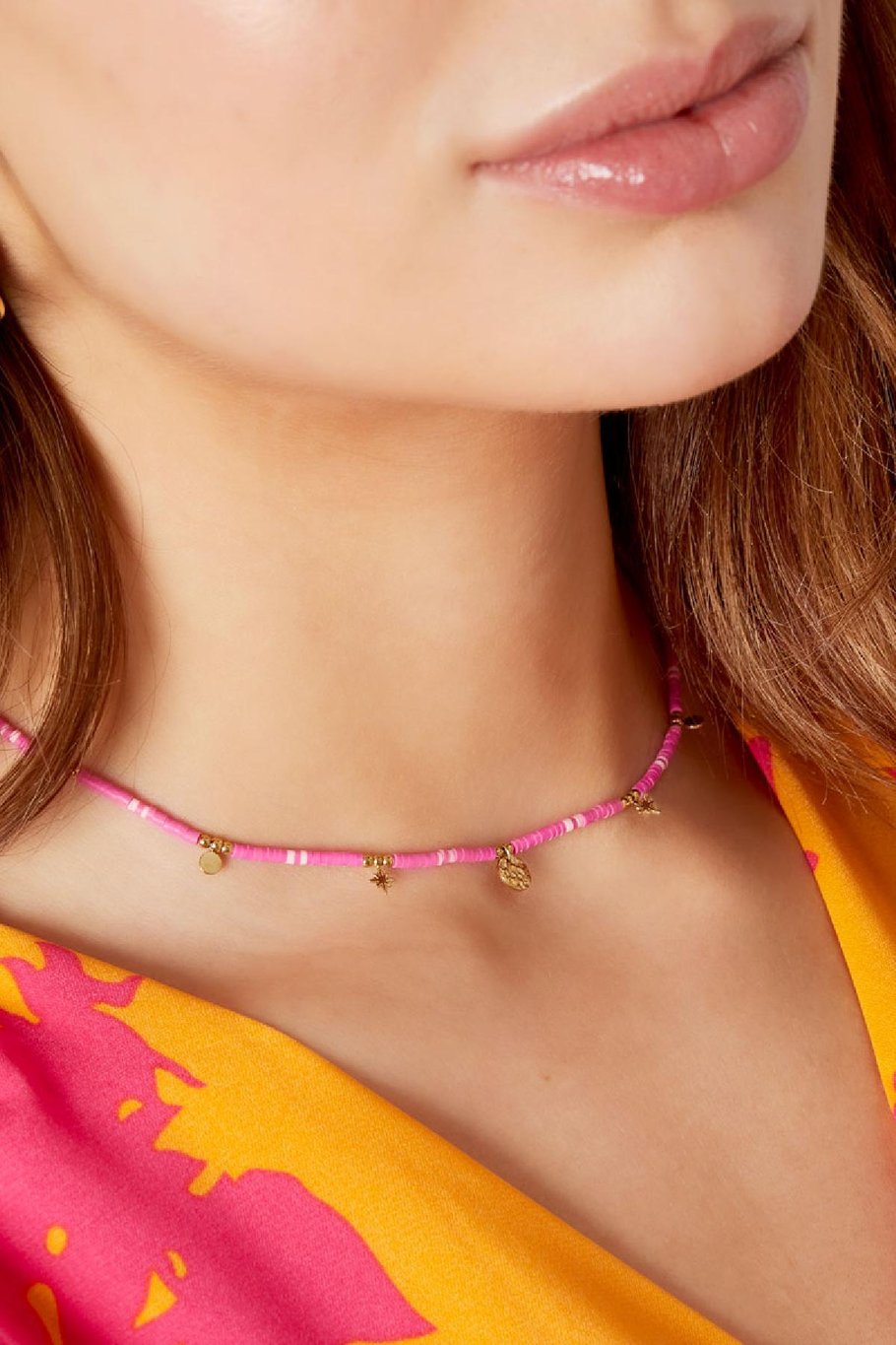 Collier perles avec breloques Fuchsia Hématite Image2